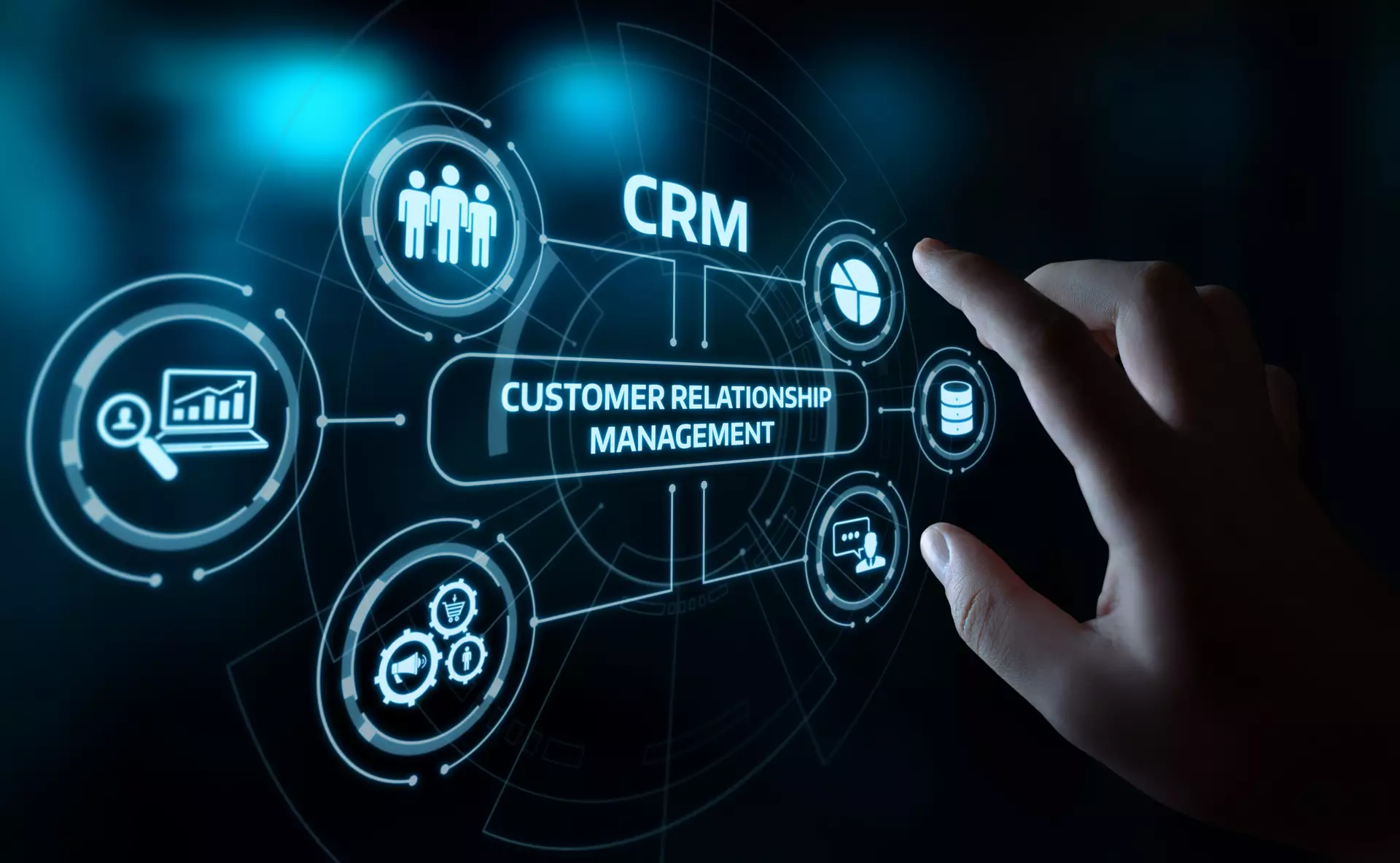 Digital CRM interface with icons